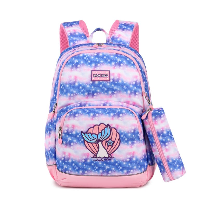 MOK New Student Backpack for Elementary Girls Grades 1-5, Lightweight Double-Shoulder Bag, Pressure-Relieving Kids Backpack with Pencil Case Set