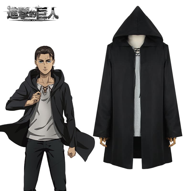 Attack on Titan Eren Yeager Cosplay T-Shirt with Cape Cloak Mid-Length Trench Coat