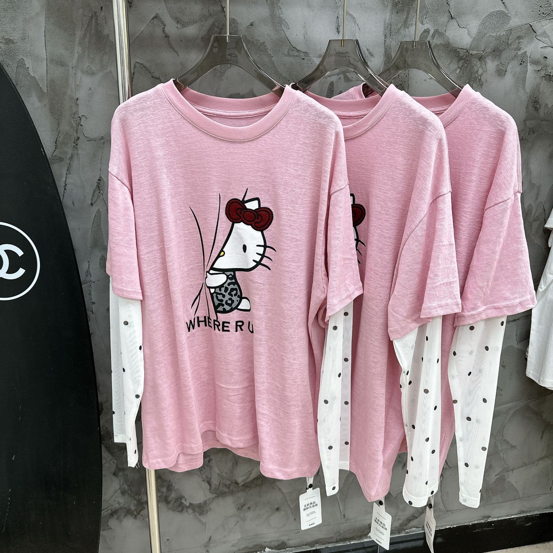 Nanyou Original 2026 Spring-Summer New Cat Print Polka Dot Sleeve Two-Layer Sun Protection T-Shirt Trendy Top for Women