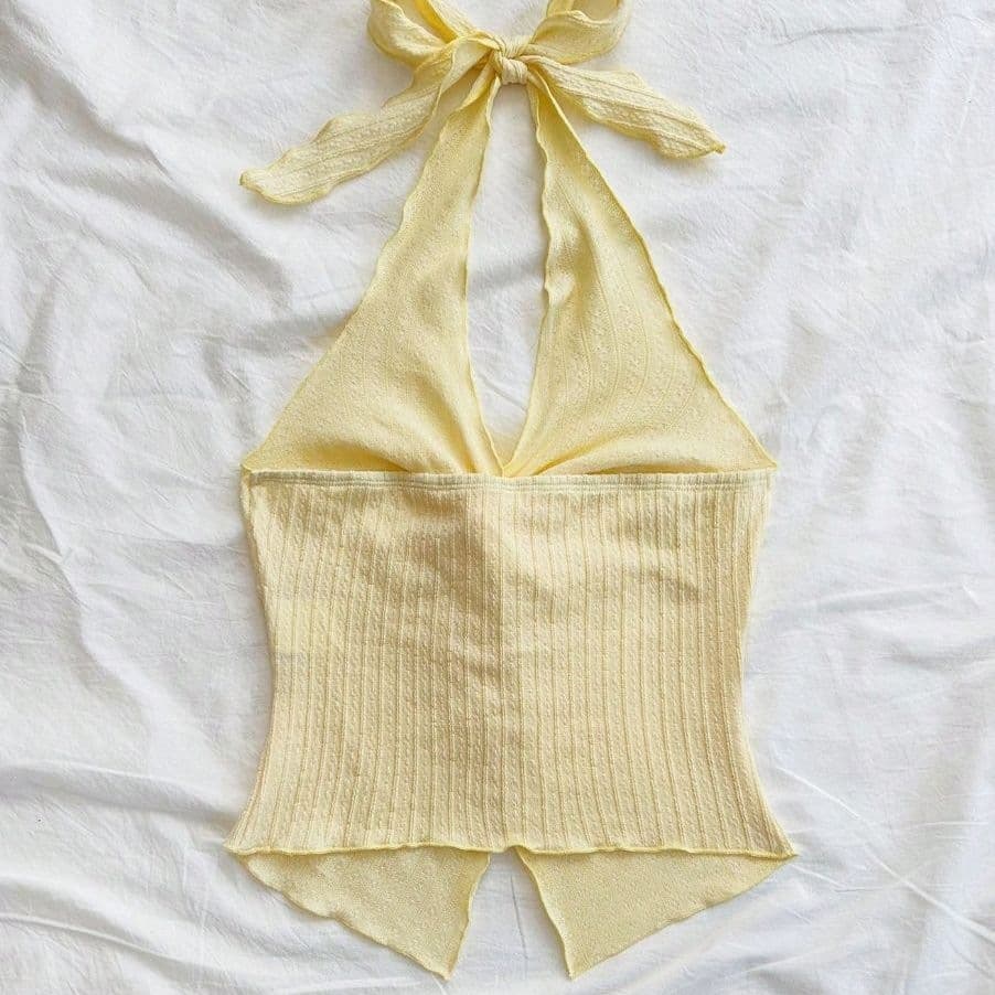 Women's Cross-Border Slim Fit Backless Sexy Halter Crop Top with Tie-String Cutout Spaghetti Strap (No Padding)