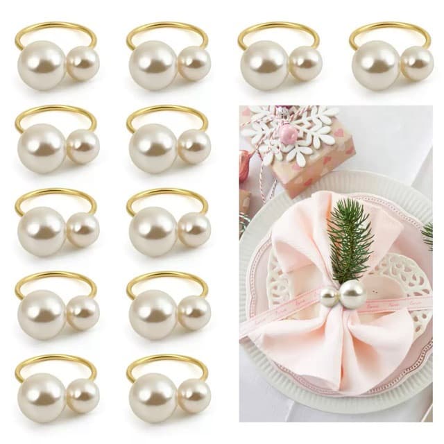 Large and Small Pearl Napkin Ring Holder Metal Napkin Rings Wedding Party Holiday Banquet Christmas Dinner Decoration Gift