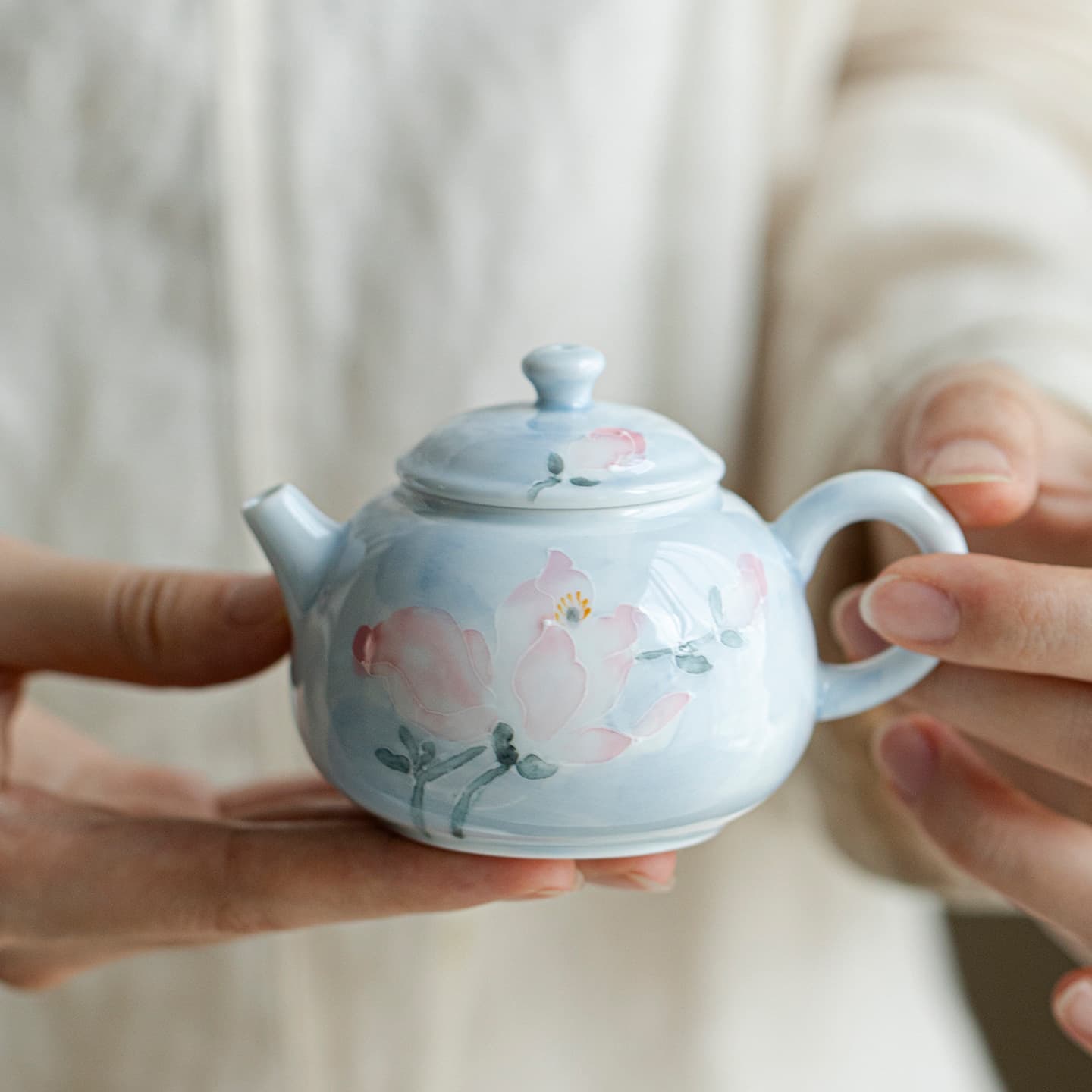 Hand-painted underglaze color Magnolia flower ceramic teapot household sketch pot Kung Fu tea set ball hole filter imperial concubine teapot