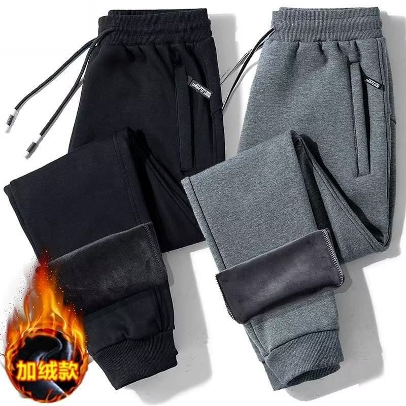 Men's casual fleece-lined and thickened sports pants, trendy sweatpants for spring, autumn and winter 2024, with tapered leg and straight fit, warm and comfortable.