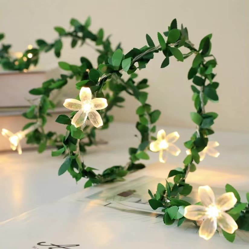 New LED courtyard rattan cherry blossom light string ins style simulation green leaves dormitory balcony fence outdoor decoration