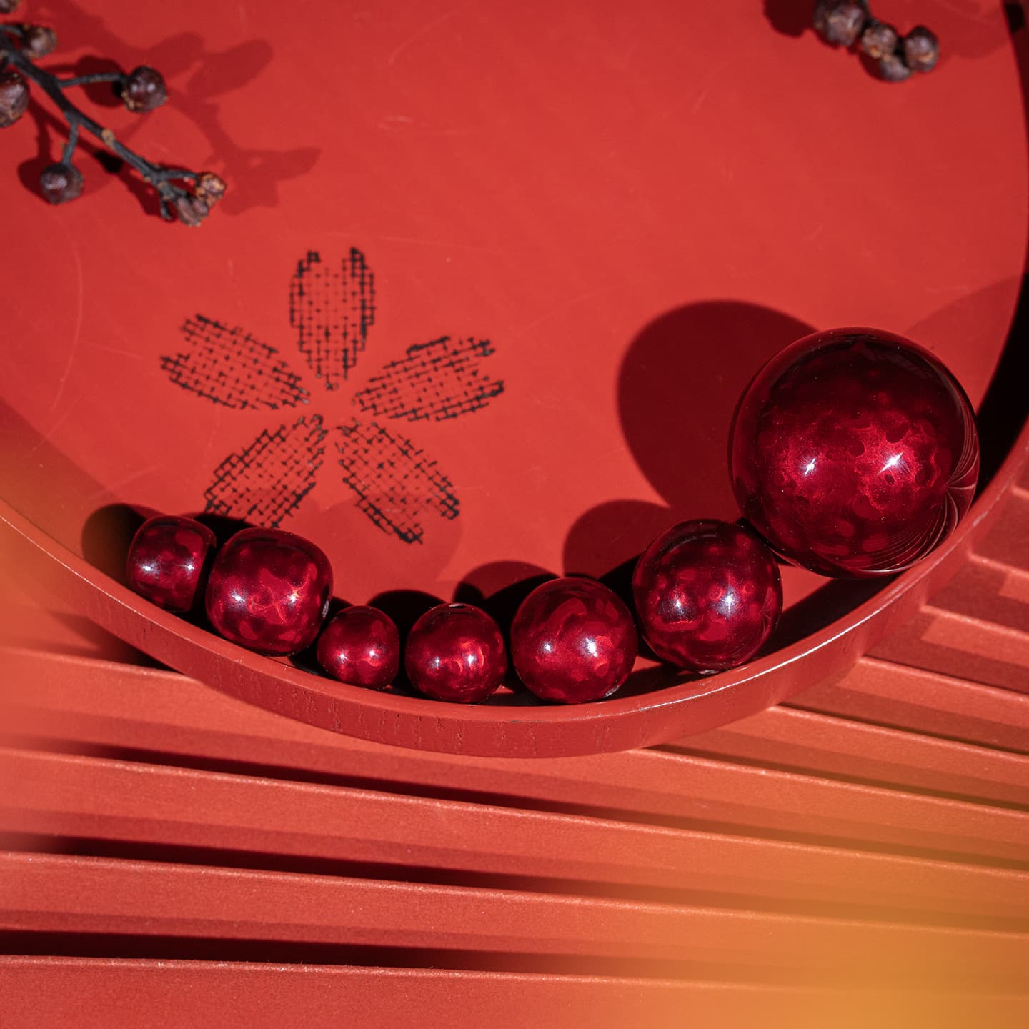 Qi Alley Dali Lacquer Beads Red Treasure Sand Single Bead Loose Bead Accessories Intangible Cultural Heritage Bracelet Handcrafted Dali Lacquer Beads