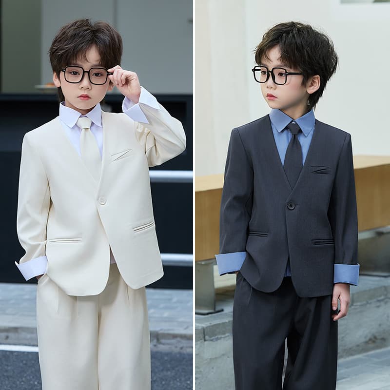 Children's Faux Two-Piece Suit Set for Boys, Flower Boy Tuxedo for Spring/Summer Hosting, Piano Performance, Stylish Suit