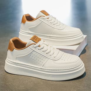 Men's Summer Trendy Versatile White Board Shoes Casual Leather Sneakers Thick Sole Heightening White Shoes Fashion