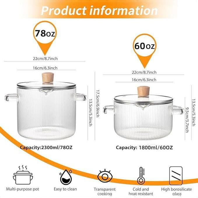 Amazon Large Capacity Wooden Bead Top Vertical Grain Instant Noodle Pot Household Kitchenware Pressure Vessel High Borosilicate Double Handle Glass Pot