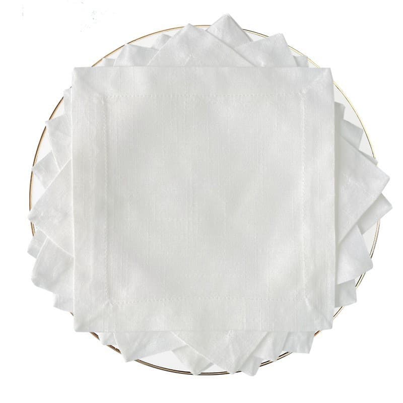 Linen openwork napkins, source of household goods, fabric with frayed edges, suitable for dinners, high-end weddings, cocktails, and more.