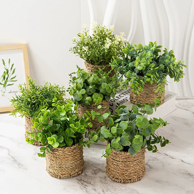 Cross-border simulated straw flower basket plant home living room desktop shooting props decorative ornaments artificial fake potted plants