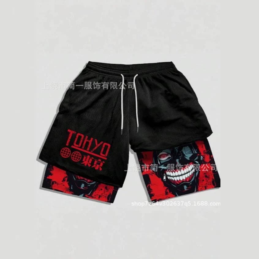 Cross-border trade summer American trendy hip-hop loose 3D digital printed double-layer shorts casual sports pants plus size