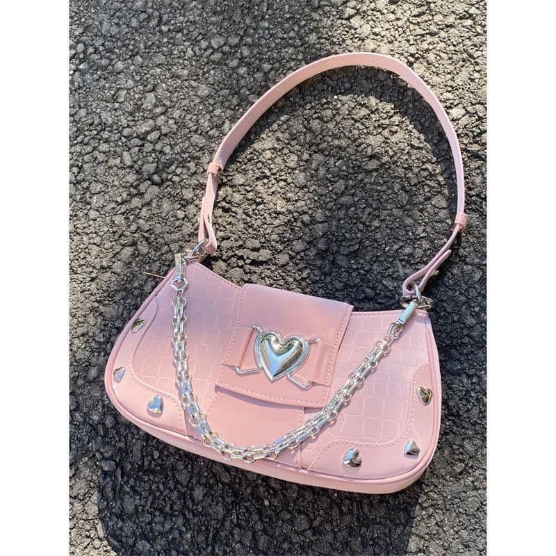Sweet Cool Girl Niche Shoulder Bag, Fashion Pink, Fresh and Sweet Heart Chain Shoulder Bag for Women