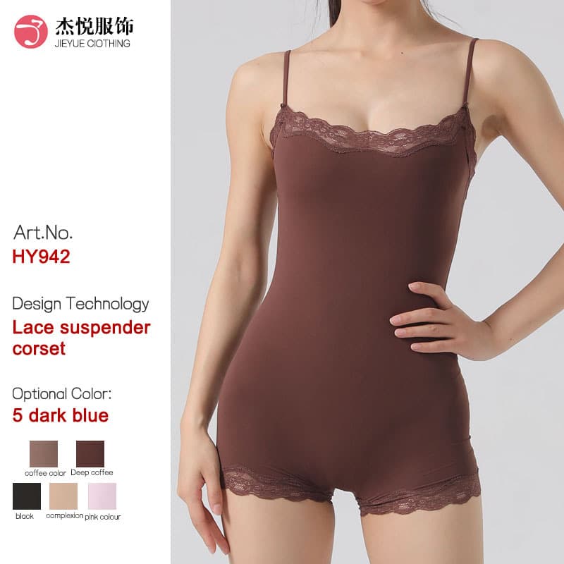 European and American cross-border new sexy hot lace camisole bodysuit with adjustable straps, nude-feel skin-friendly breathable bodysuit.