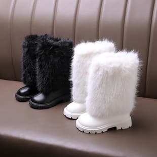 Girls Fur Long Boots 2026 Autumn/Winter New Children Middle and Small Child Martin Boots Princess Leather Boots Little Girl High Boots