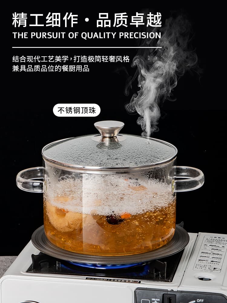 3.5L Thick Glass Soup Pot Borosilicate Open Flame High Temperature Resistant Transparent Double Handle Milk Pot Microwave Red Wine Pot Stew Pot
