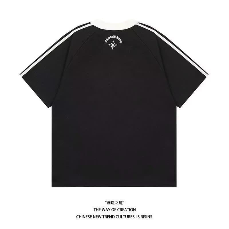 Color-Blocking Heavyweight Short-Sleeve T-Shirt for Men, Summer American-Style Drop-Shoulder Biker Racing Cool Short-Sleeve T-Shirt