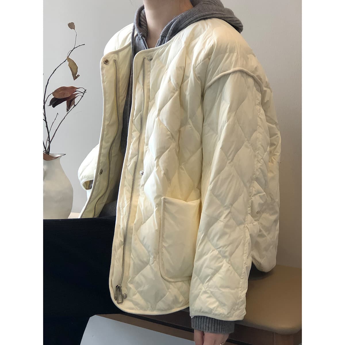 Yanshuang white duck down collarless down jacket women winter new lightweight diamond quilted short warm coat 80662