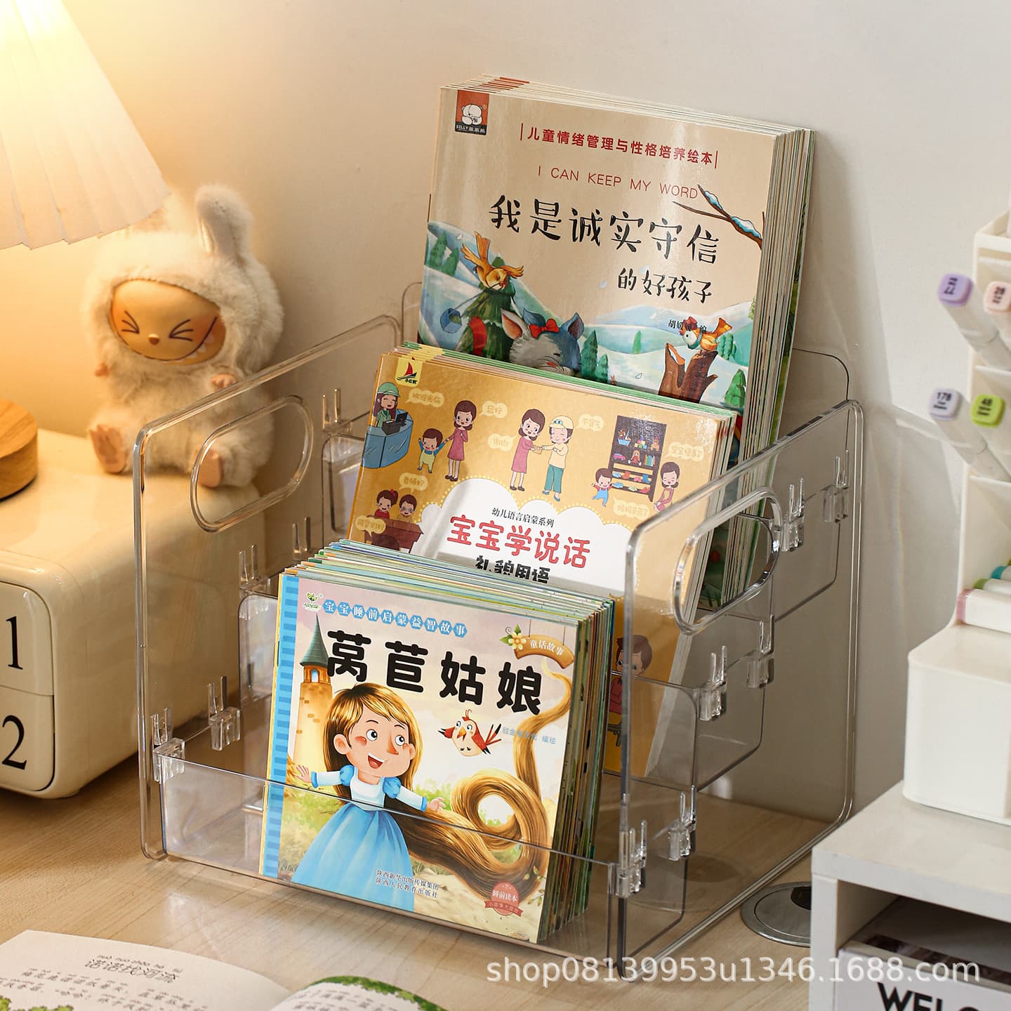 Children's Bookshelf Picture Book Shelf Storage Rack Desktop Storage Organizer Book Display Stand Storage Box for Desk Books