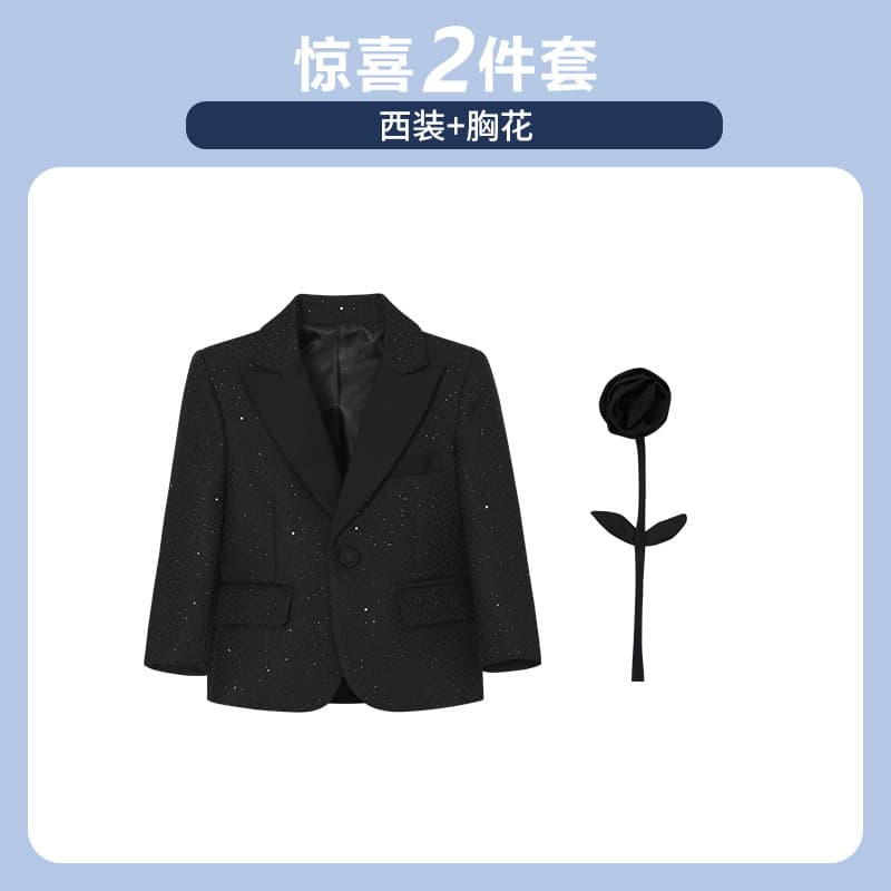 Boys' Suit Set with Sequins Stage Evening Host Catwalk Tuxedo Flower Boy Piano Performance Outfit for Older Kids