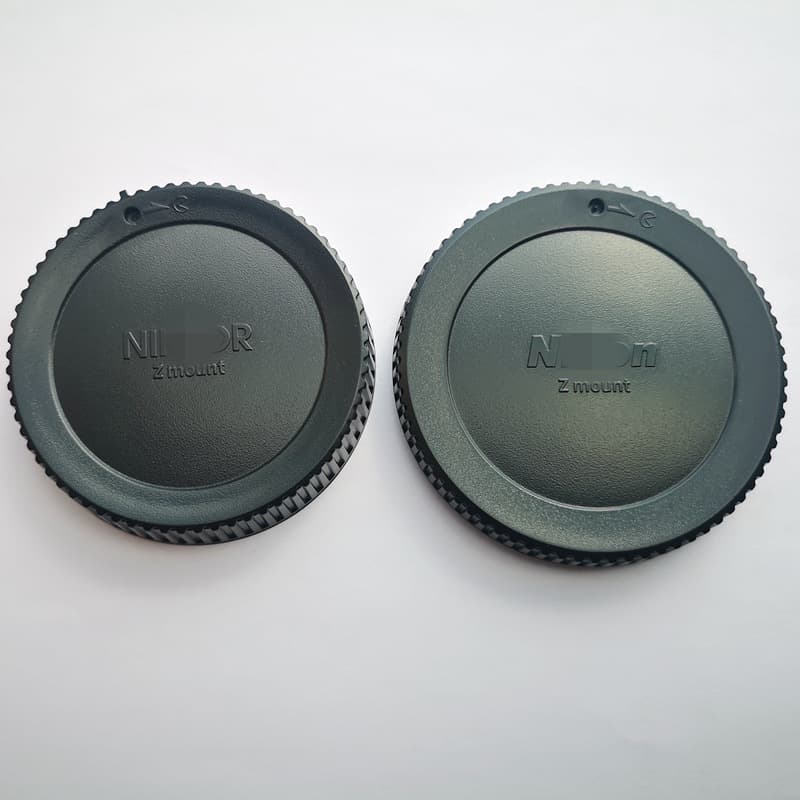 A set of body caps and lens caps for Nikon Z-mount camera bodies, Z50, Z6, Z7, Z6II, and Z7II mirrorless cameras.