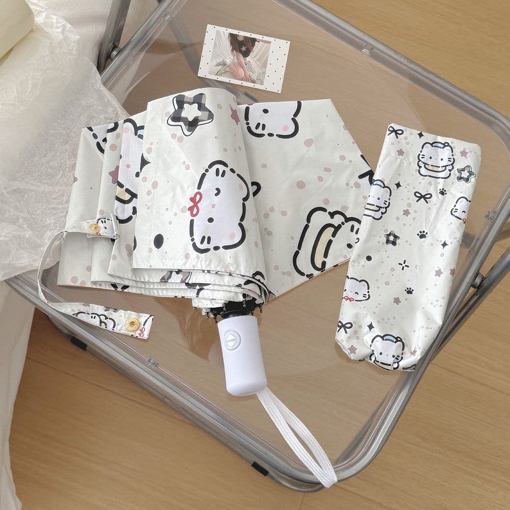Milky Kitten Cute Rain or Shine Umbrella Parasol Student Girl Three-fold Vinyl Sunscreen Portable Sun Umbrella