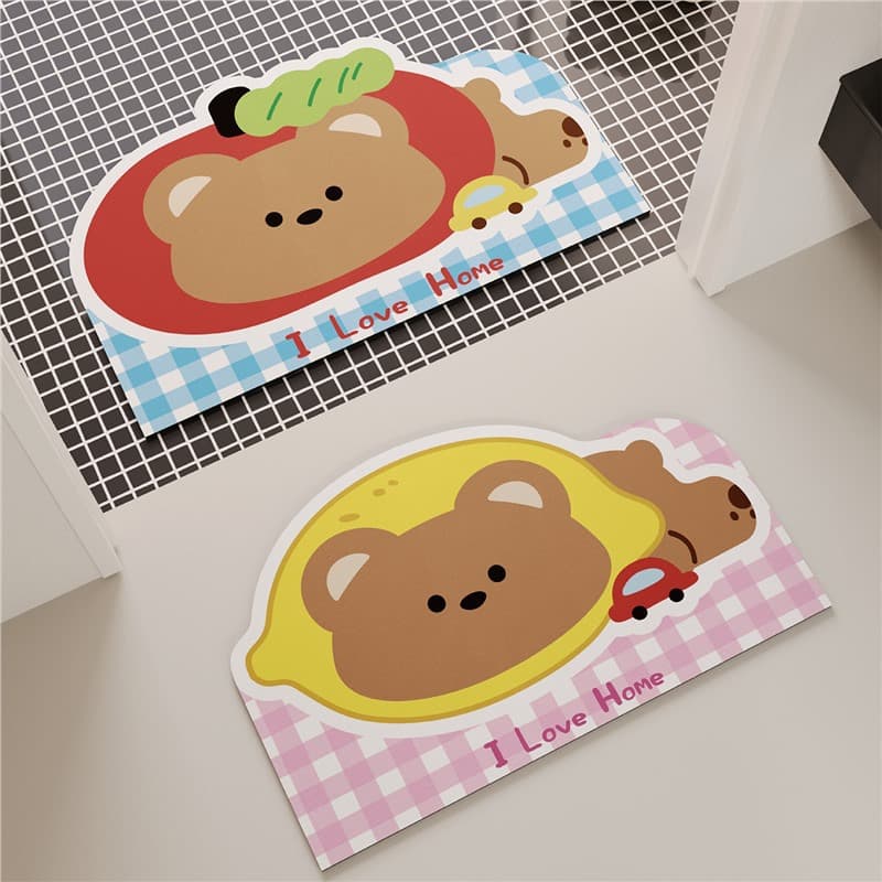 Dopamine cartoon bear bathroom mat, diatomaceous mud for quick-dry absorption, anti-slip and anti-fall mat for toilet and bathroom entrances.