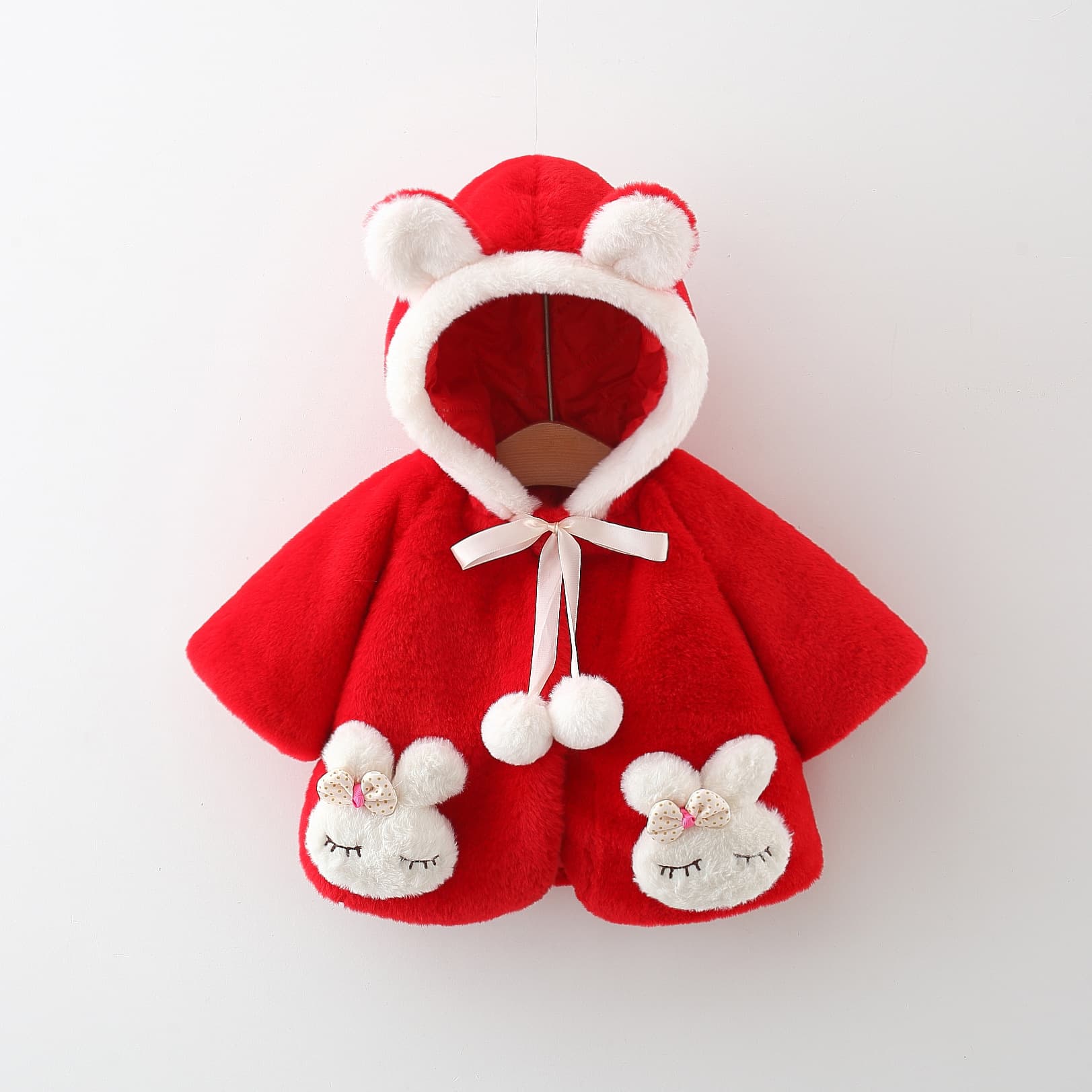 2024 Winter New Two Rabbit Shawl Woolen Sweater Korean Girls' Woolen Sweater Coat Hooded Woolen Sweater
