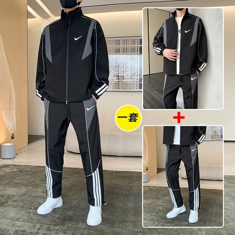 Cross-Border Men's Clothing Hot-Selling Spring and Autumn Jacket Set Men's Casual Sports New Waterproof Patchwork Work Pants Two-Piece Set