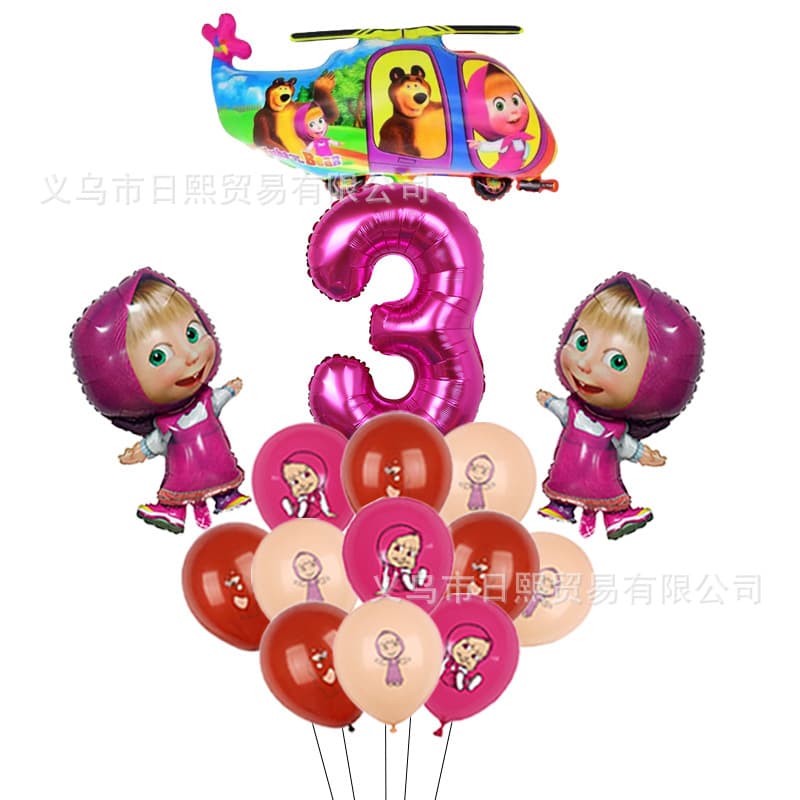 Cartoon Masha and the Bear Theme Aluminum Foil Latex Printed Inflatable Balloon Decoration Set for Kids Birthday Party