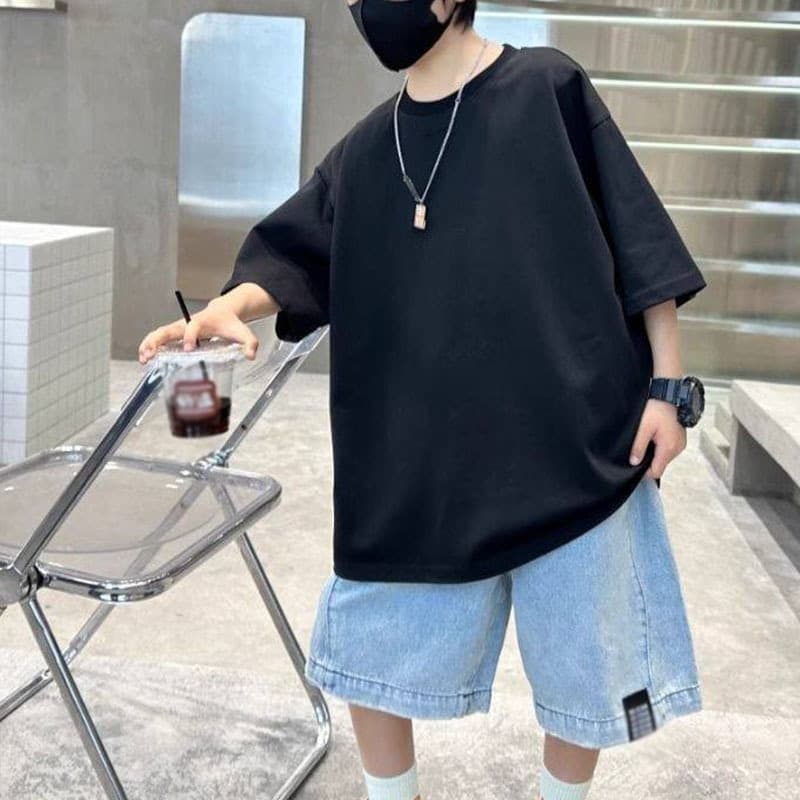 Boys Loose Short Sleeve T-Shirt Student Summer Wear 2026 New Kids Casual Top Relaxed Fit