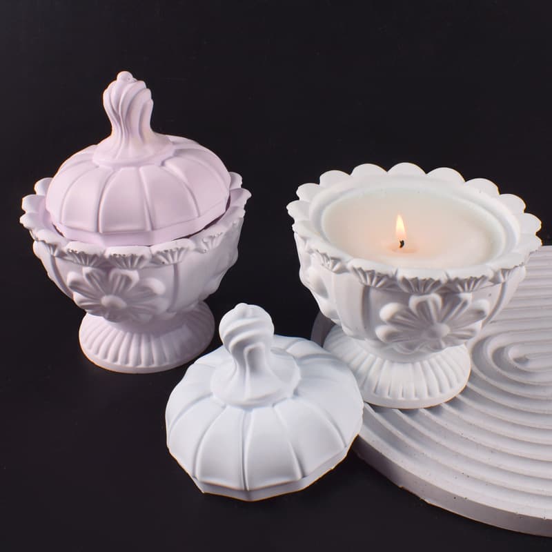 Plaster DIY Carved Flower Candle Cup Mold - Relief Flower Storage Box Cement Handmade Succulent Flower Pot Silicone Mold