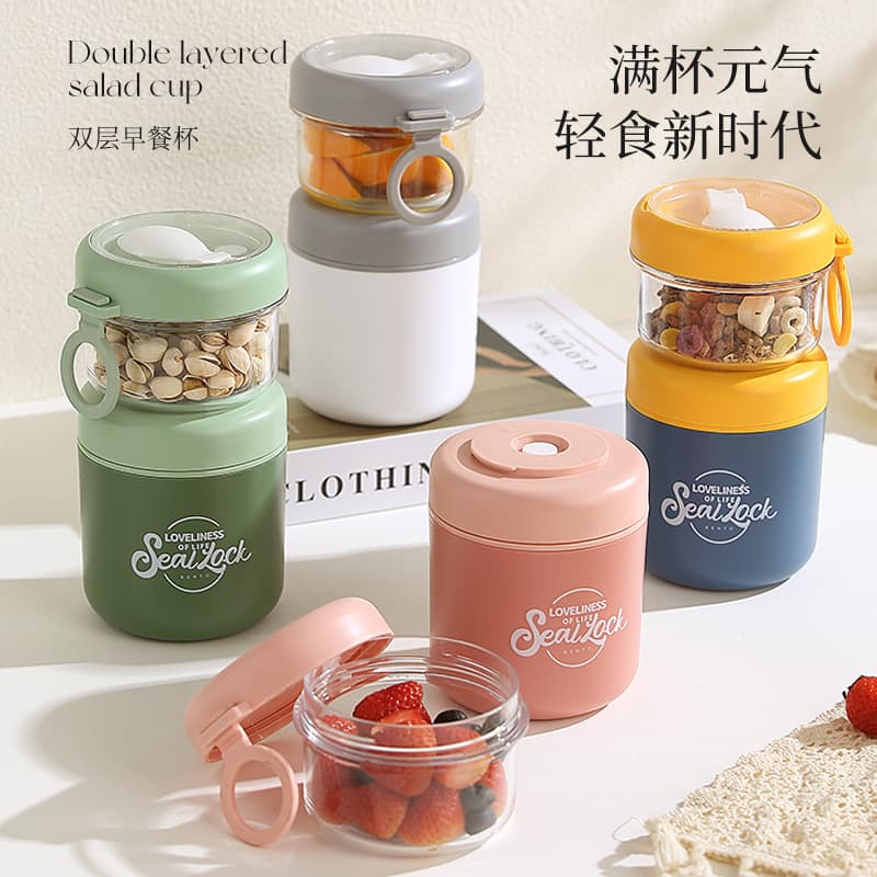 304 Stainless Steel Large Capacity Insulated with Lid Spoon Oats Breakfast Cup Milk Cup Student Office Worker Portable Soup Thermos