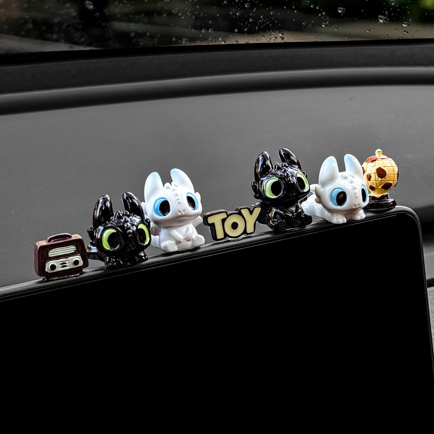 Car Interior Decor Black and White Little Flying Dragon Cute Doll Dashboard Display Ornament Center Console Toy