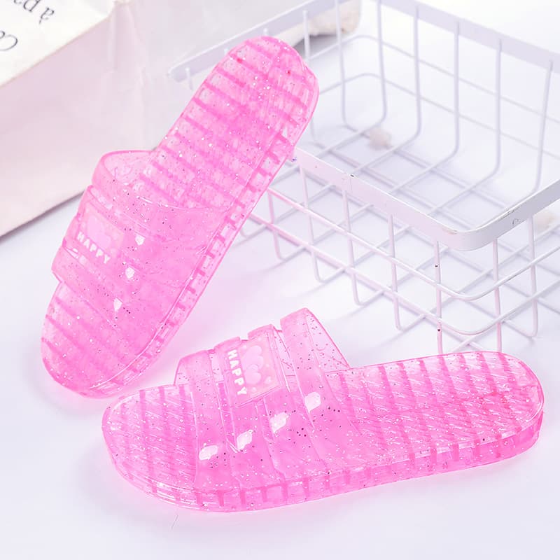 New 24 Summer Crystal Jelly Transparent Plastic Slippers Women's Indoor Fruit Soft Bottom Couples Sequins Non-slip Wear-resistant