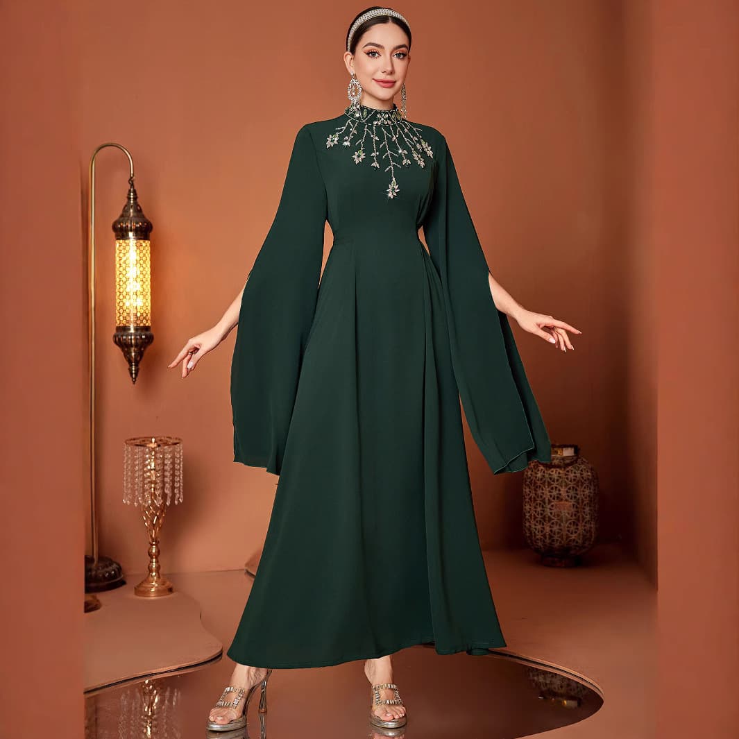 ZF4035 Cross-Border Black Dark Green Long Sleeve Sequin Fashion Celebrity Long Dress Gown Elegant Evening Dress Versatile