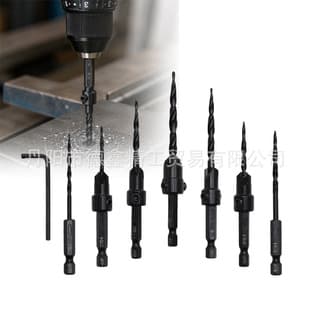 Woodworking Screw Countersink Drill and Chamfer One-Step 7-Piece Set, Imperial Taper Bit, Hex Shank, Universal for Electric Drills