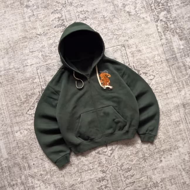 Cross-Border European and American Ins-Style Personalized Printed Hooded Sweatshirt with Long Sleeves, Double Zipper, Retro Cardigan Sweatshirt, Street Fashion