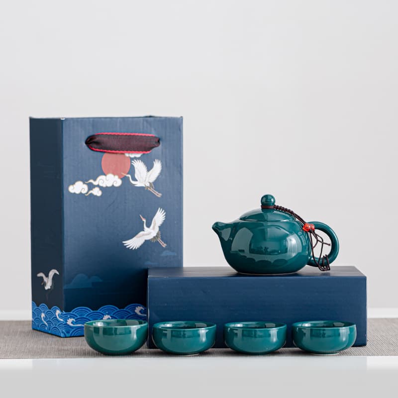 National Trend Vintage Style Kung Fu Ceramic Tea Set, Retro Cultural Creative Event Gifts with Custom Logo, Outdoor Travel Gift Box