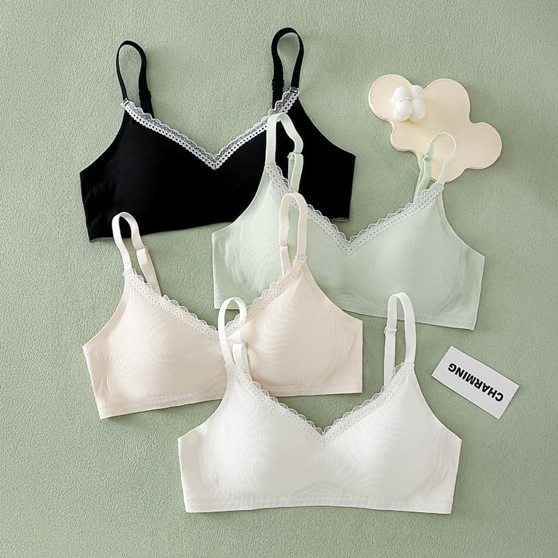 Japanese and Korean Girls' Underwear for Middle and High School Students, Third Stage of Development, Wire-Free, Jelly Gel Breathable Bra, New Model, Wholesale