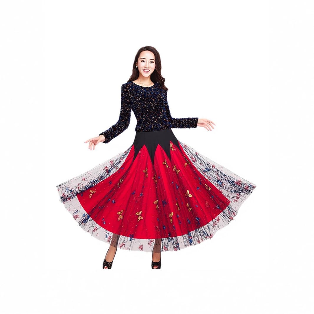Modern dance dress, full skirt, long sleeves, performance costume, ballroom dance costume, modern dance