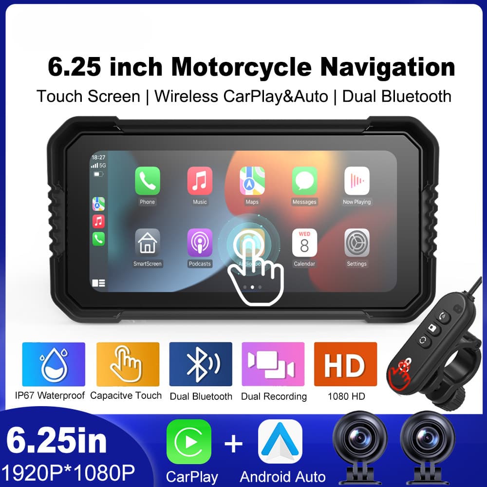 5/6.25 inch Motorcycle Navigation Recorder Waterproof Smart Riding CarPlay HD Dash Cam