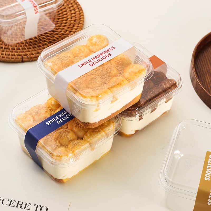 Tiramisu packaging box, layered cake, transparent packaging square box, disposable dessert, pastry baking mousse