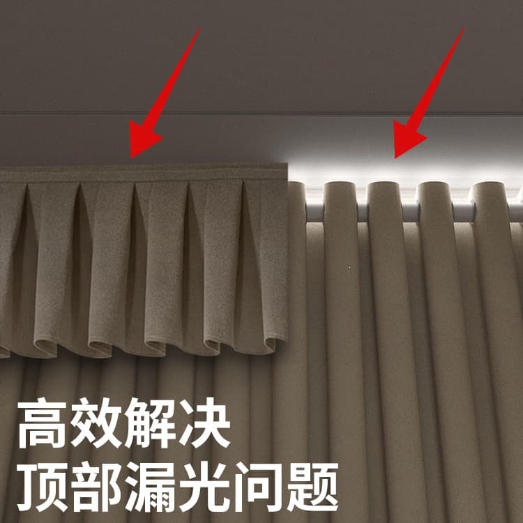 Curtain Pleated Blackout Curtain Top with Light-Blocking and Anti-Leakage Design, Magic Tape Window Gap Strip