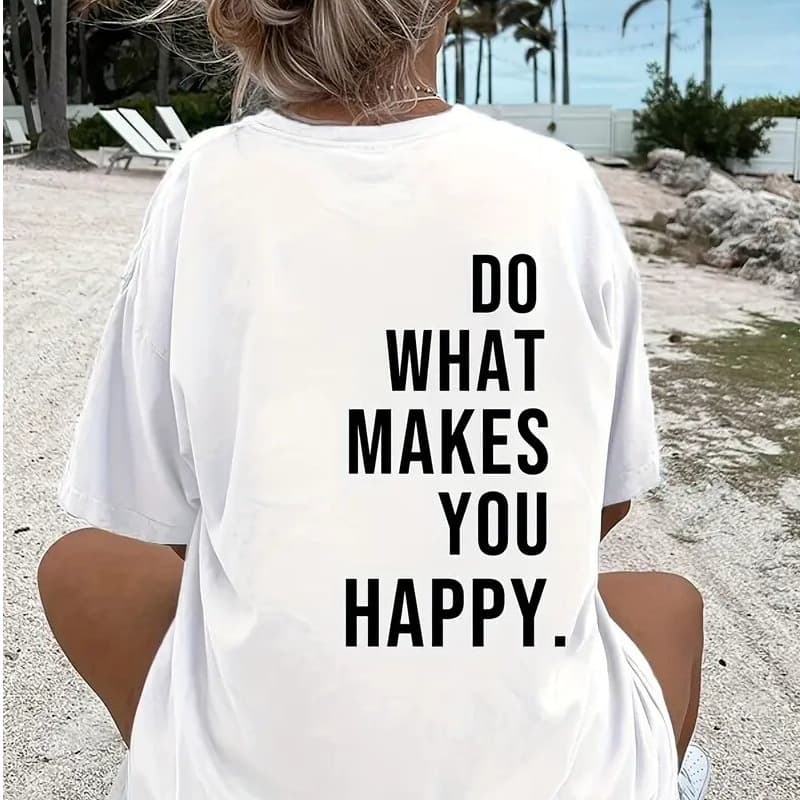 Fashionable Letter Print Short Sleeve T-Shirt Women's Mid-Length Loose Fit Top Comfortable Polyester Milk Silk Casual Style
