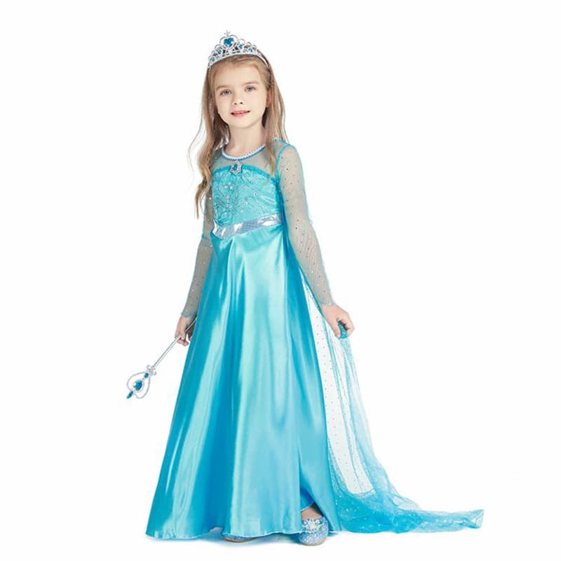 2025 Frozen Princess Dress, Elsa Sequined Long-Sleeved Dress, Beaded Cape, Christmas Children's Dress