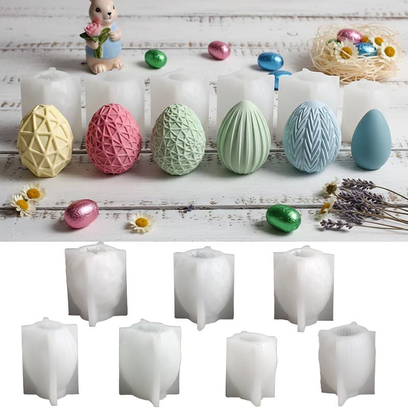 Easter Egg Rabbit Glue Abrasive Striped Egg Rabbit Ear Head Candle Plaster Ornament Silicone Mold