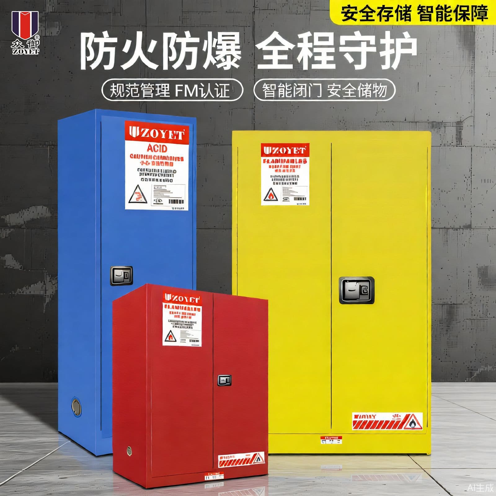 Zhongyu FM certified industrial explosion-proof cabinet flammable hazardous chemicals fire storage cabinet laboratory chemical safety cabinet