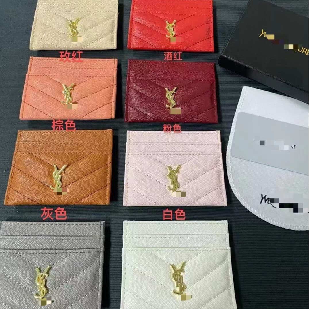 In stock, direct wholesale, caviar card holder, multi-card, Chanel-style, YSL, trendy brand, embossed texture