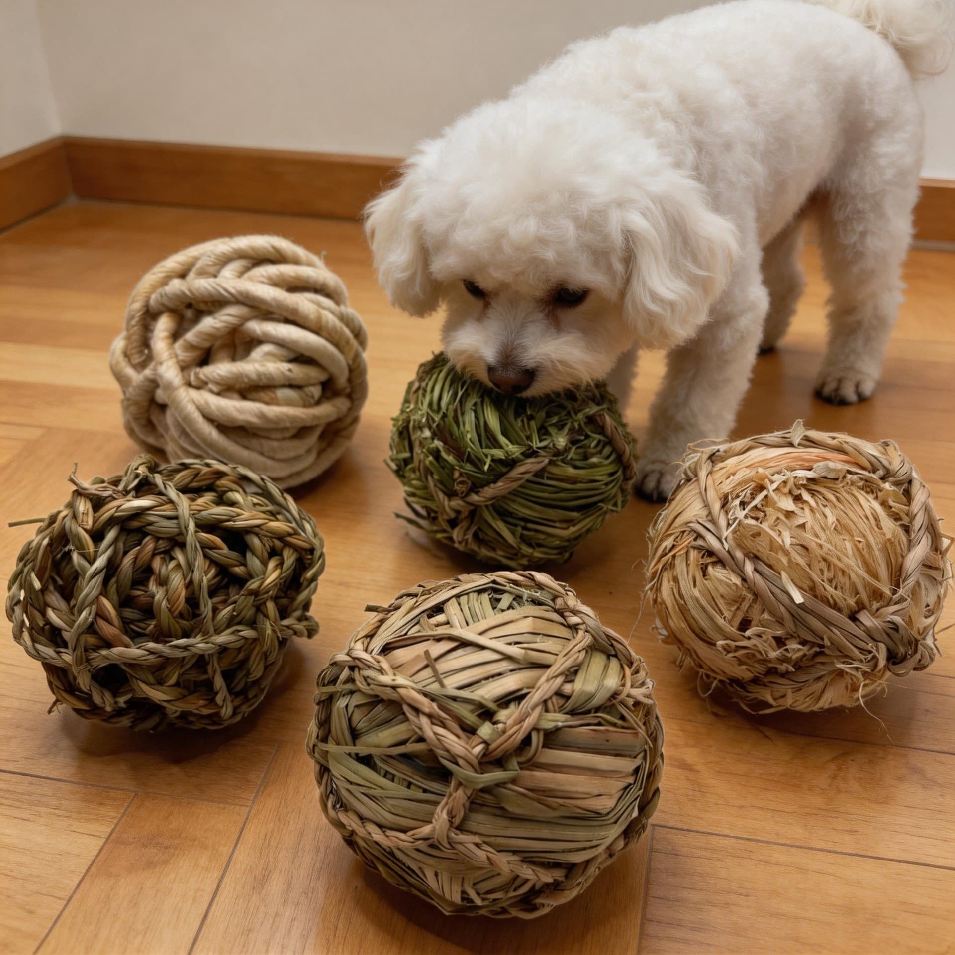 Large Woven Grass Ball Dog Chew Toy - Natural Eco-Friendly Braided Grass Ball for Small and Medium Dogs, Teeth Cleaning and Boredom Relief Toy