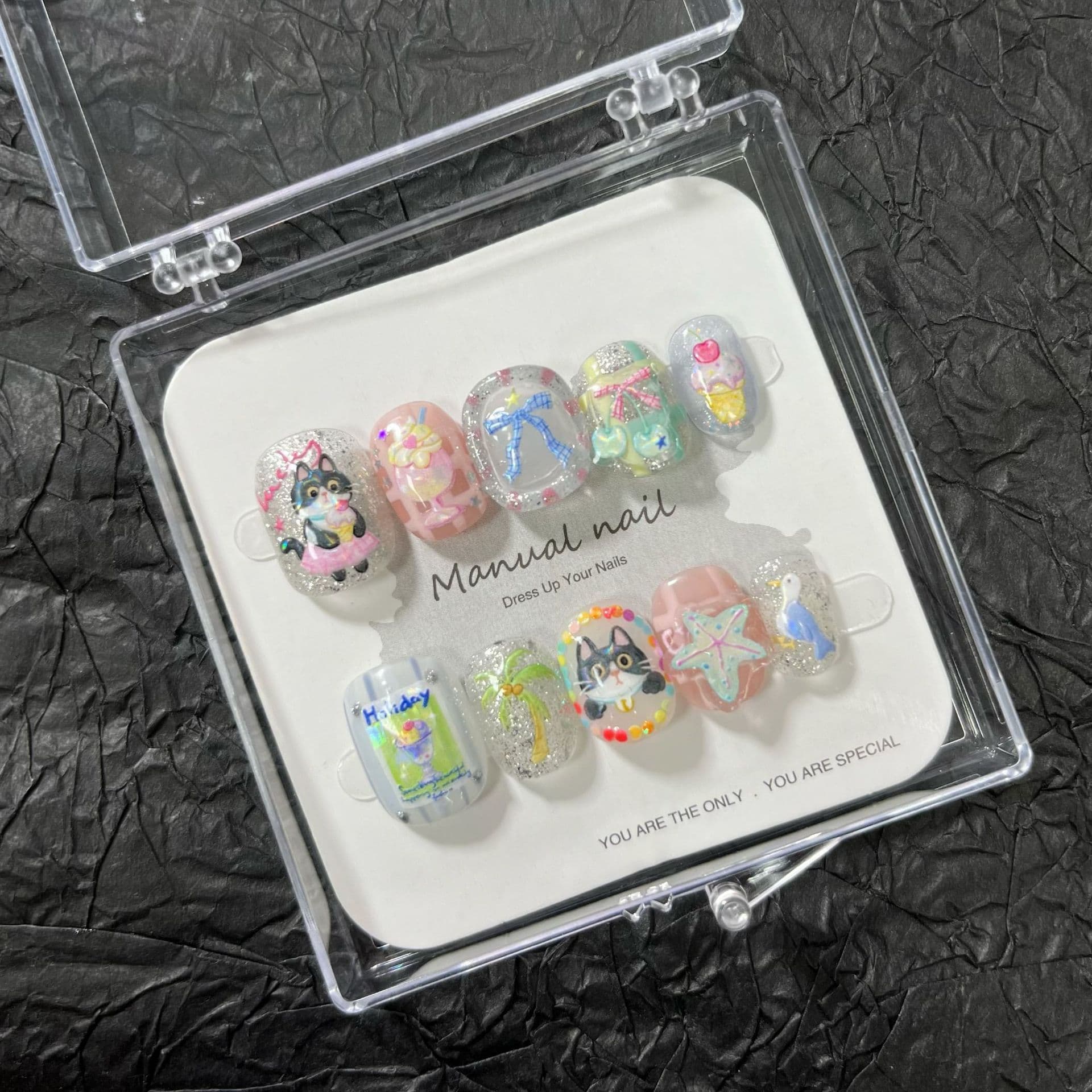 Purely Handmade Cute Cartoon Girl Short Round Wearable Nail Art Stickers Removable A513